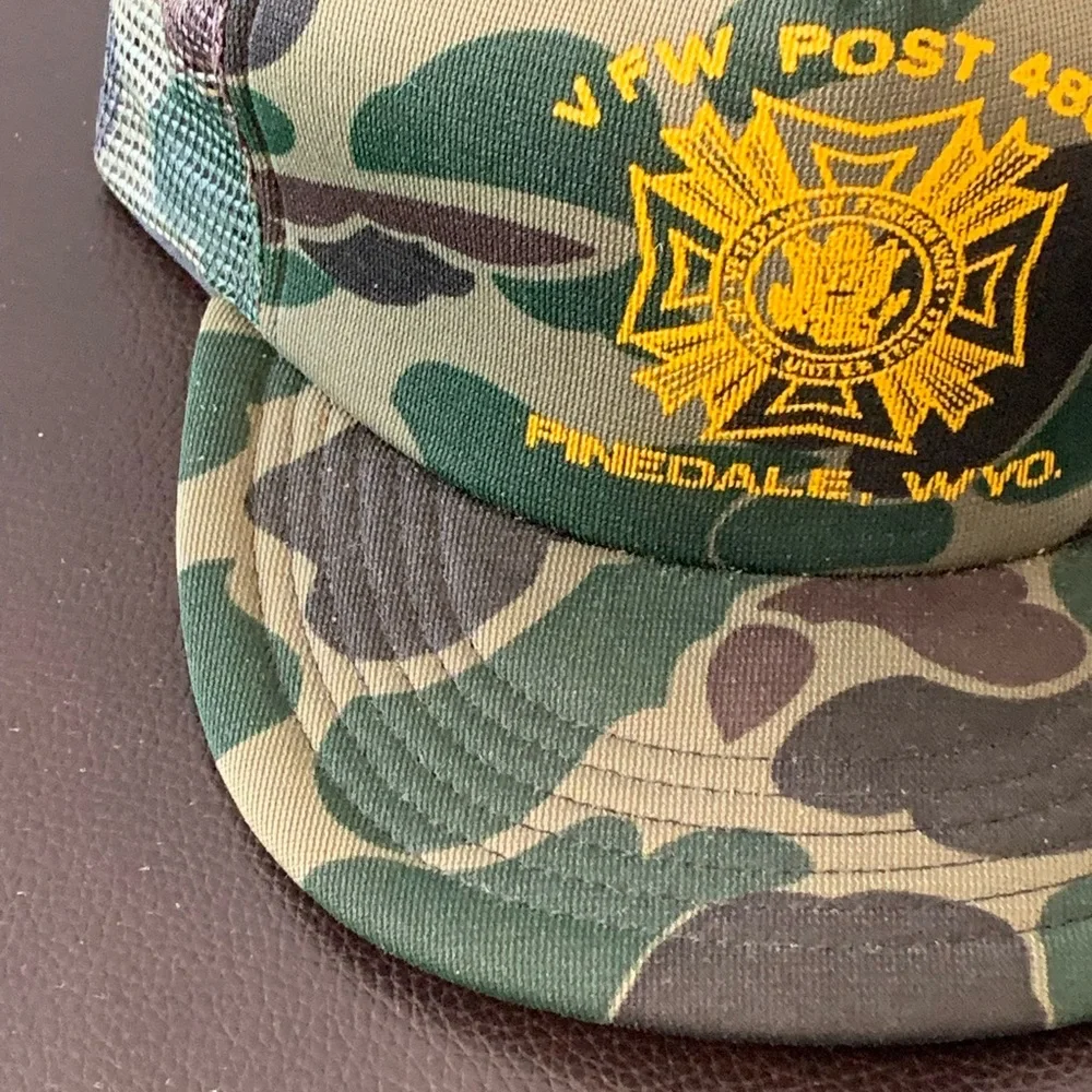 Vintage VFW Post 4801 Pinedale Wyoming Snapback Trucker Hat Baseball Camo USA